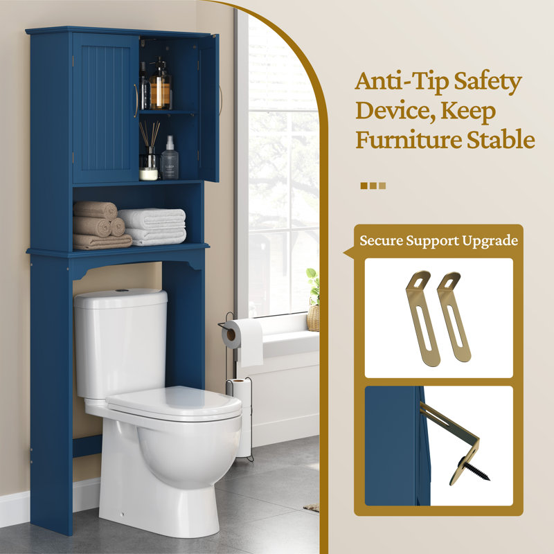 Rangement au-dessus de la toilette avec armoires supérieures et tablettes ouvertes Dharmraj, Marine