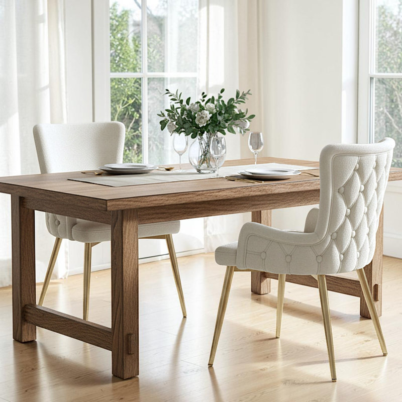 Dining Chairs Set Of Upholstered Armchairs, 2, Beige with gold leg