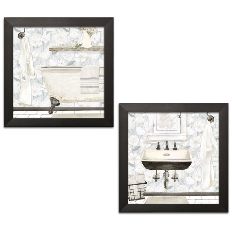 « white floral bain i & ii » par tara reed-2 pièces, ensemble de 2 reproductions de photos encadrées sur papier