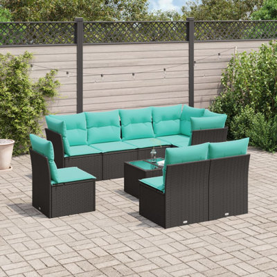  Ensemble de canapé de patio 9 pièces avec coussins en rotin de polyester noir