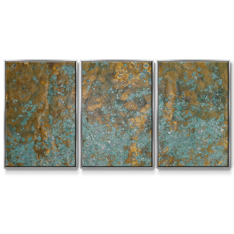 Imprimé Cobre - Toile encadrée multi-pièces, H 36 po x l 75 po, Encadrement argenté