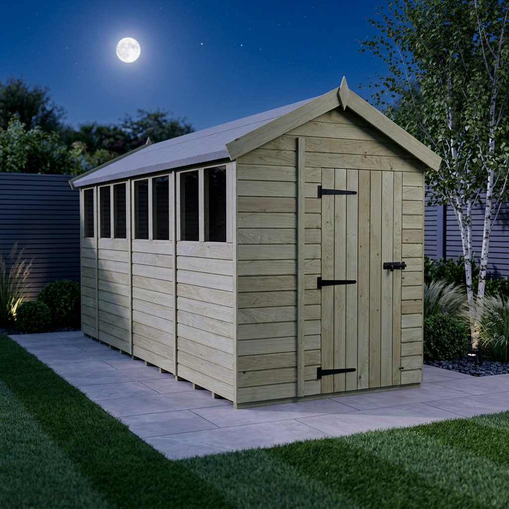 Total Sheds 6ft x 16ft Apex Garden Shed - Single Door - With Windows - Pressure Treated Timber - UK Manufactured