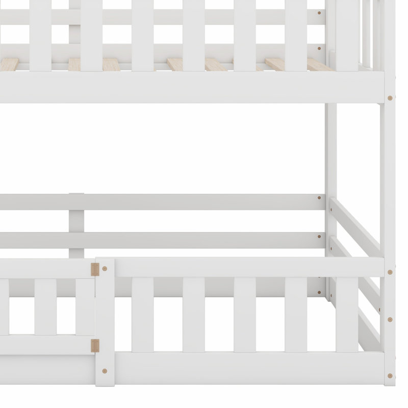 Lit superposé House avec clôture et porte, Blanc