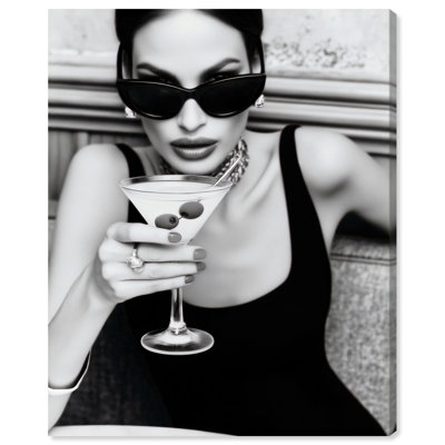 Midnight Sip Food & Beverages Canvas Print by Oliver Gal, Black Frame, 16 x 20