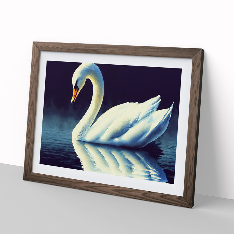 Swan Watercolour Vol.3 - Single Picture Frame Painting, 46cm H x 64cm W x 2cm D, Walnut