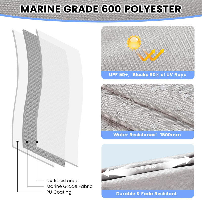 Auvent de bateau gris de 6 pi, tissu 600D résistant à l'eau, rideaux latéraux et cordes d'arrimage inclus, 5.58' W x 5.83' D