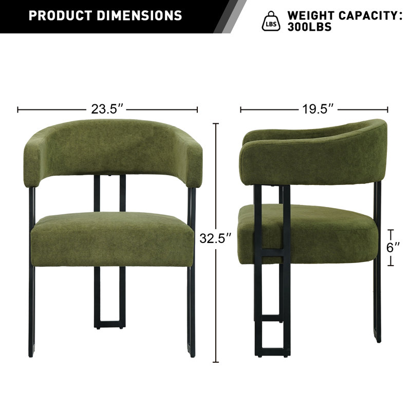 Haskett Upholstered Dining Armchair with metal legs, Green