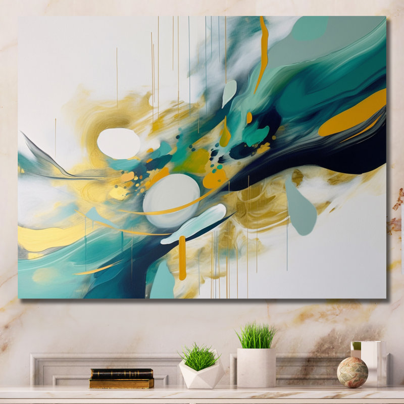 Jaune et turquoise, ordre complexe II sur toile, H 30 po x l 40 po x P 1,5 po, Toile tendue