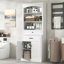Armoire de rangement blanche avec deux portes, tiroirs, tablette réglable et trois tablettes ouvertes - fabrication en panneau de fibres à densité moyenne durable
