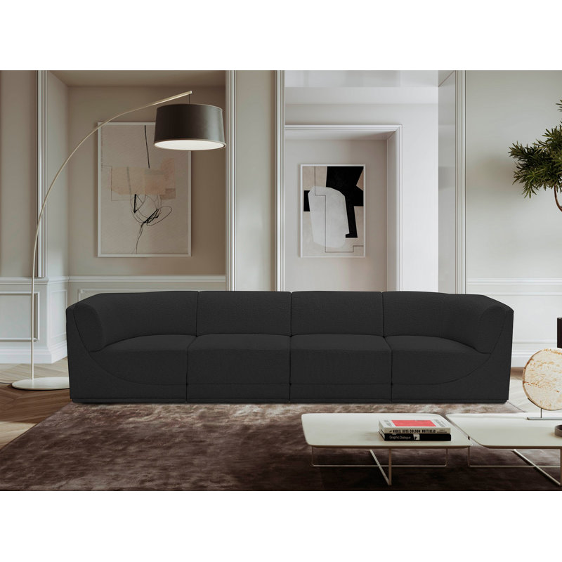 Ollie 128" Upholstered Sofa, Black Boucle Fabric