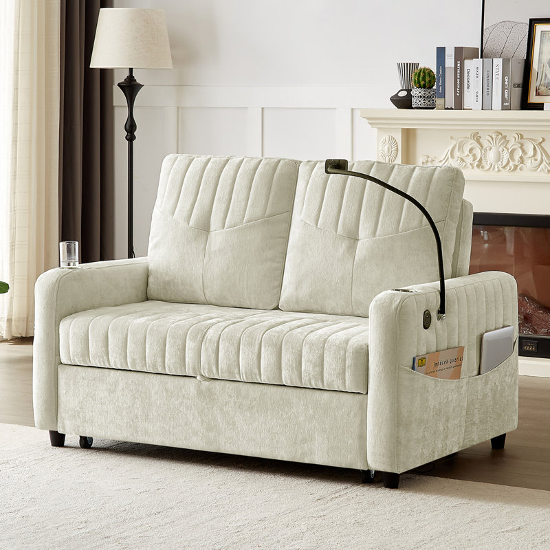 Canapé-lit 53,9 po avec causeuse moderne et dossier ajustable, Beige