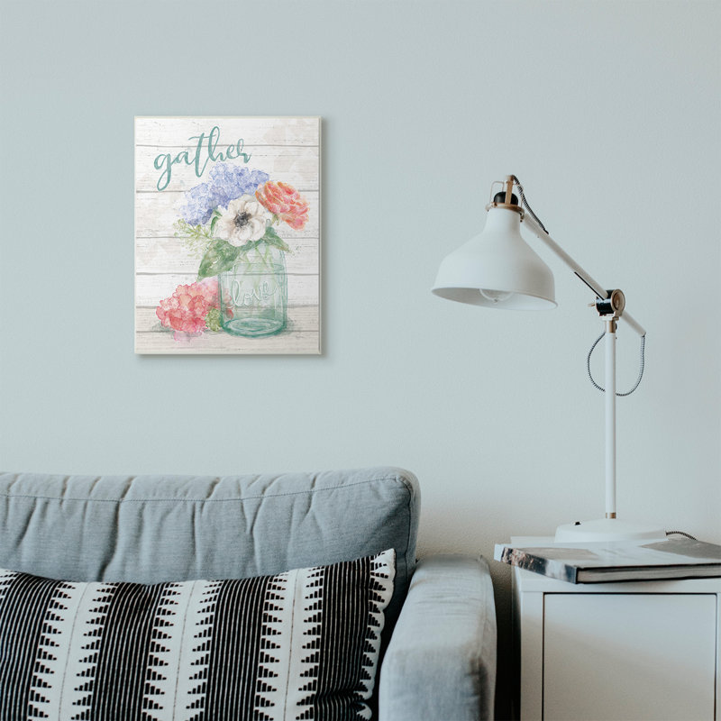 «Gather Love Flower Jar Rustic», impression, Plaque murale, H 13 po x l 19 po x P 0,5 po