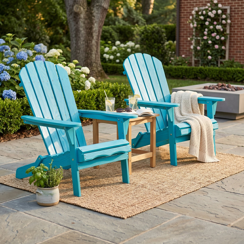 Ensemble de 2 chaises Adirondack pliantes en bois massif turquoise, Bleu turquoise
