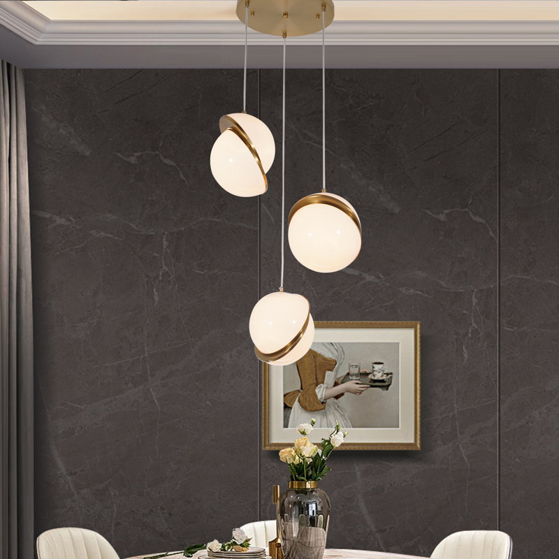 Luminaire suspendu en verre blanc 3 lumières Modern Globe