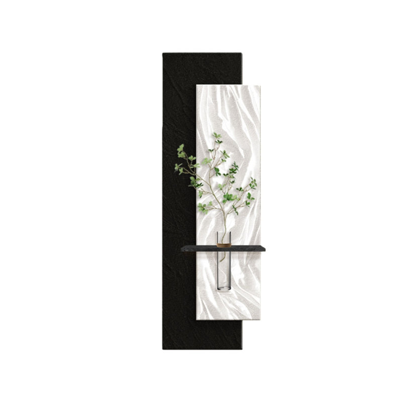 Art mural en grès noir et blanc avec verdure hydroponique - Murale d'entrée, H 59,06 po x l 16,69 po x P 2,36 po