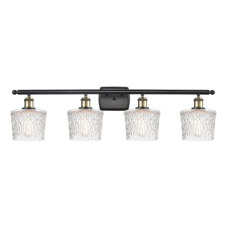 Éclairage pour salle de bain 4 lumières Camire, Transparent, Ampoule DEL 6 watts Vinage, Laiton antique noir