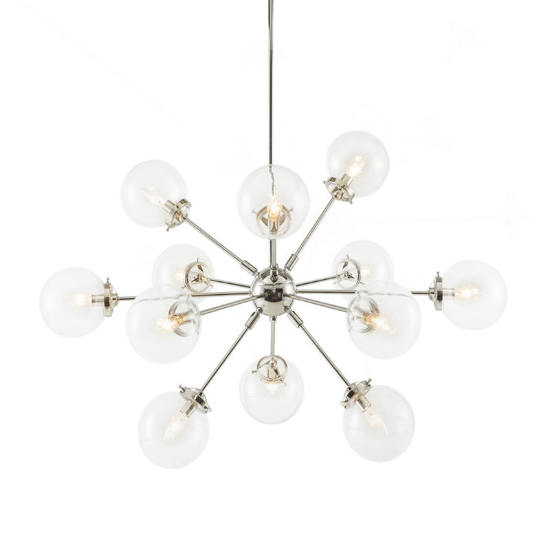 Lustre surdimensionné 12 lumières avec ampoules Globe, Argent argent