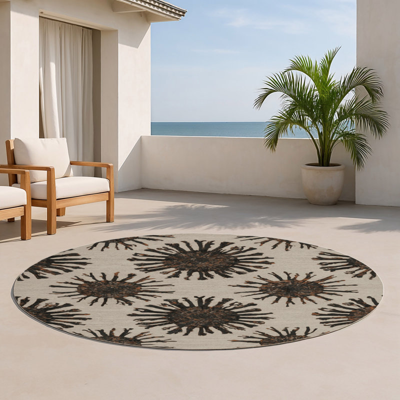 Tapis beige d'intérieur et d'extérieur Nature, Rond 5 pi