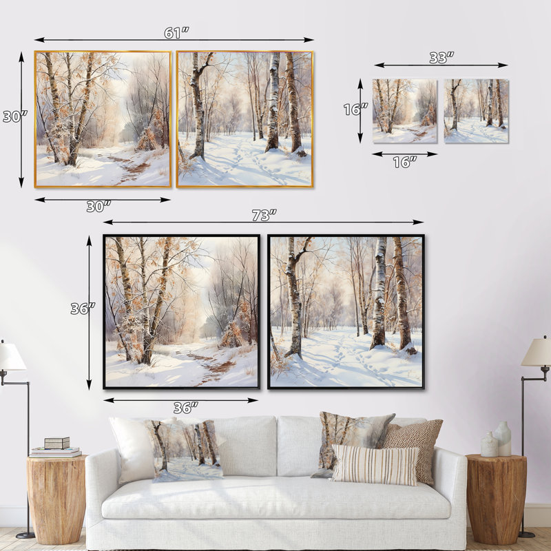 Trees Charm In Winter - Trees Square Collage Set Of 2, Black Floater Framed, 16" H x 33" W
