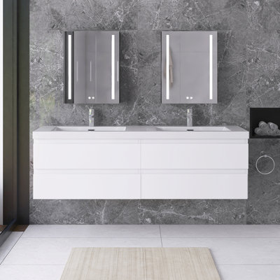 Reaiah 71'' Double Bathroom Vanity with Resin Top