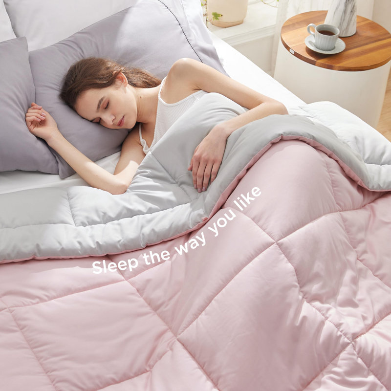 Bedsure Twin Color Block Quilted Duvet Insert – Pink & Gray, Down Alternative, All-Season, Pink/Gray, Twin Quilt