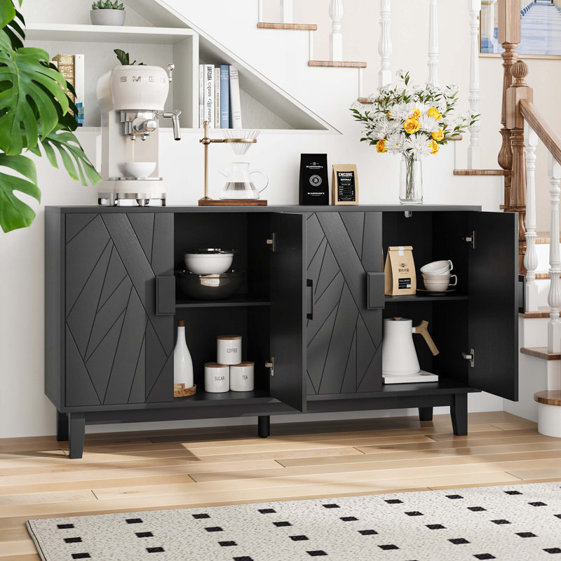 Console en bois avec armoires, tablettes