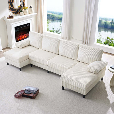 Canapé modulaire moelleux de 110,2 po avec coussins en mousse haute densité - Tissu respirant et doux pour la peau, base en bois massif et accoudoirs larges de 23,6 po