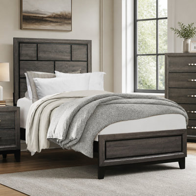 Modern Contemporary Grey Twin Bed with Headboard Footboard and Rails
