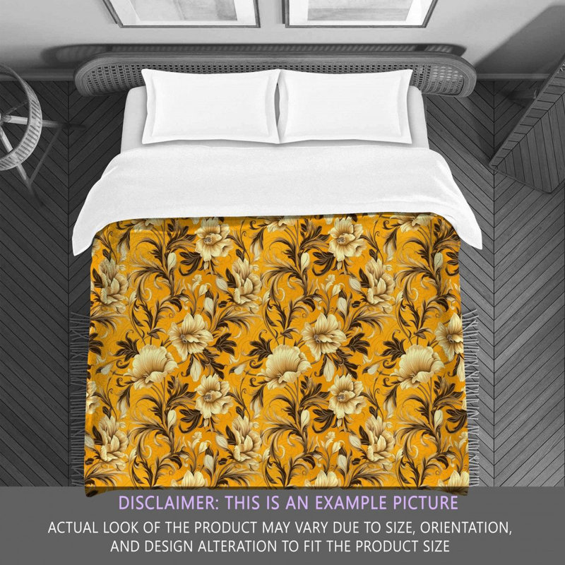Machine Printed Comforter, Queen Comforter, Gold/Yellow/White Floral