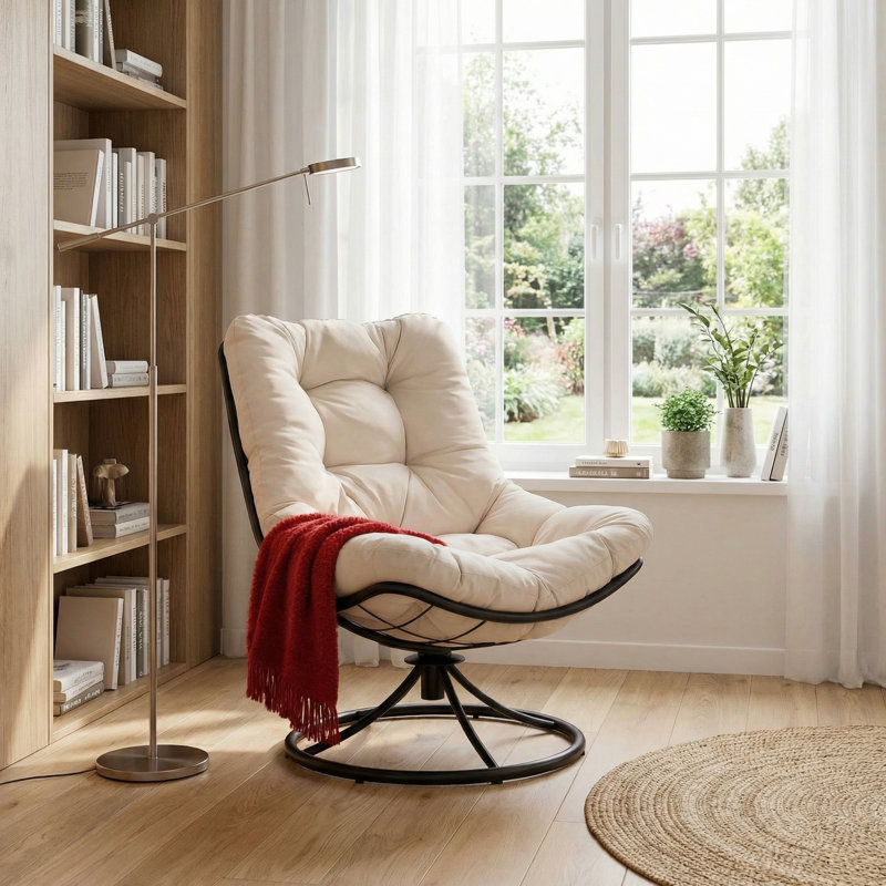 Swivel Accent Chair With Soft Thick Cushion, Living Room Chair, Beige