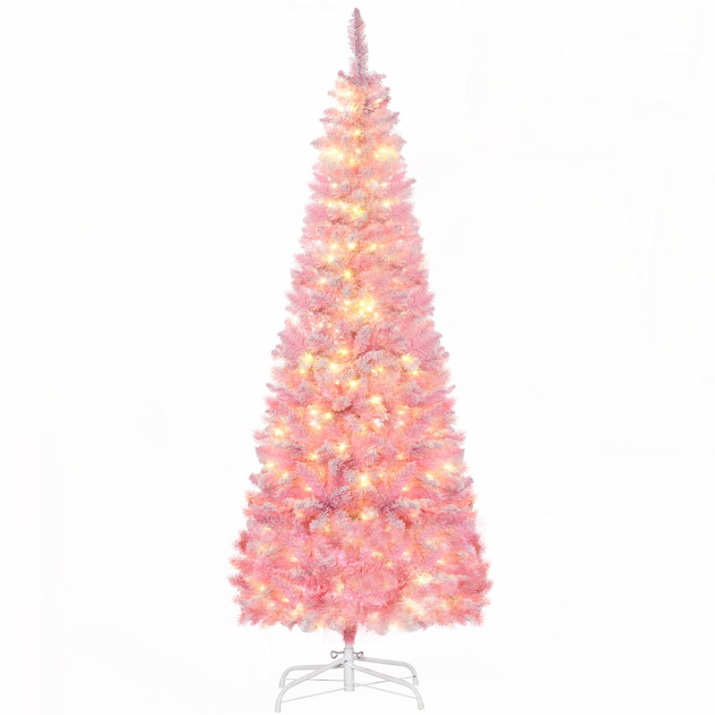 Arbre de Noël artificiel enneigé 6 pi, rose et blanc