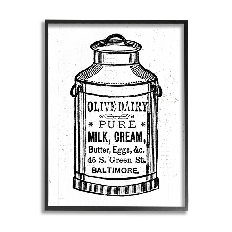 Art rétro «Olive Can Lait Can» par Lil 'Rue, H 20 po x l 16 po x P 1,5 po, Giclée encadrée noir minuit