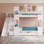 Lit superposé standard en forme de maison de château avec glissade, escalier de rangement et grand tiroir sous le lit-1632107040