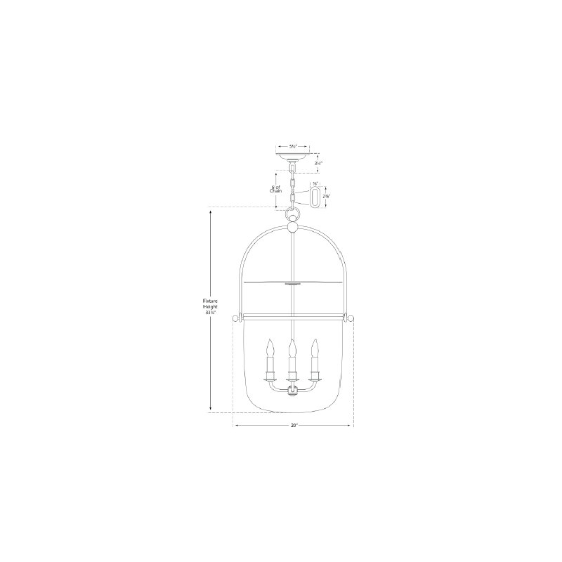 Chapman & Myers Lorford Smoke Bell Lantern, Golded Iron, 33.75" H x 20" W x 20" D, Mercury Glass
