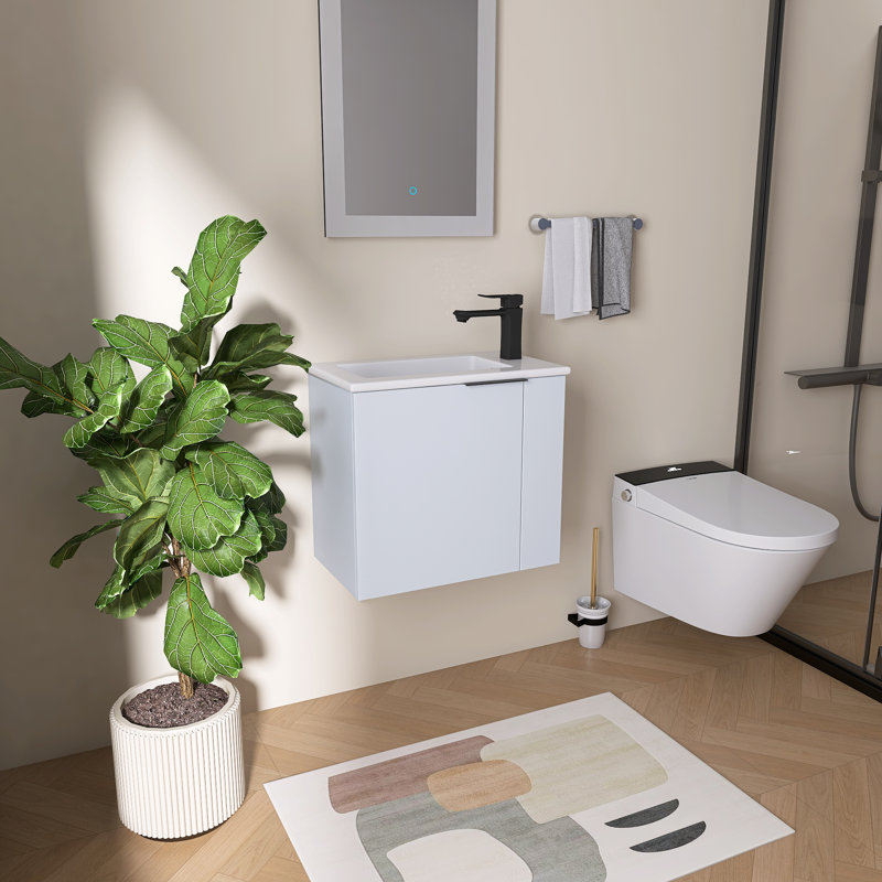 Avenel 22" Wall Mounted Single Bathroom Vanity Set With Ceramic Sink, White