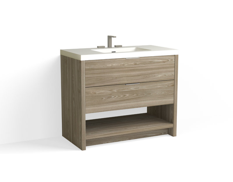 Vue 42" W Freestanding Single Bathroom Vanity, Polished Nickel, Matte White/Single, Biondo