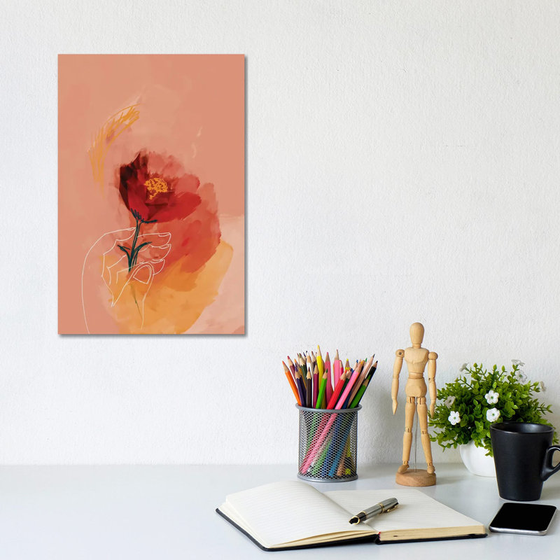 Line Drawn Hand Holding Flowers by Morgan Harper Nichols - Wrapped Canvas Painting, 20.32 cm H x 30.48 cm W