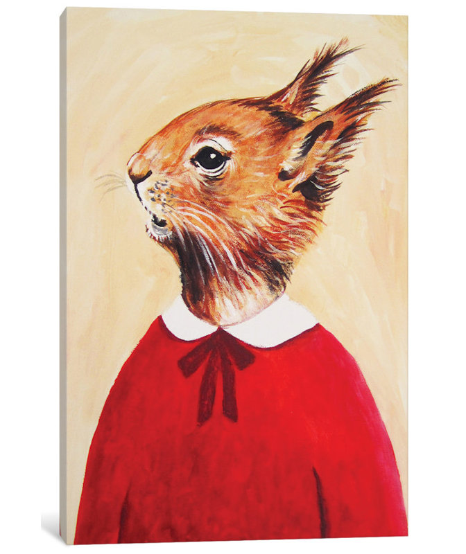 « écureuil fille », peinture sur toile tendue, H 40 po x l 26 po x P 1,5 po