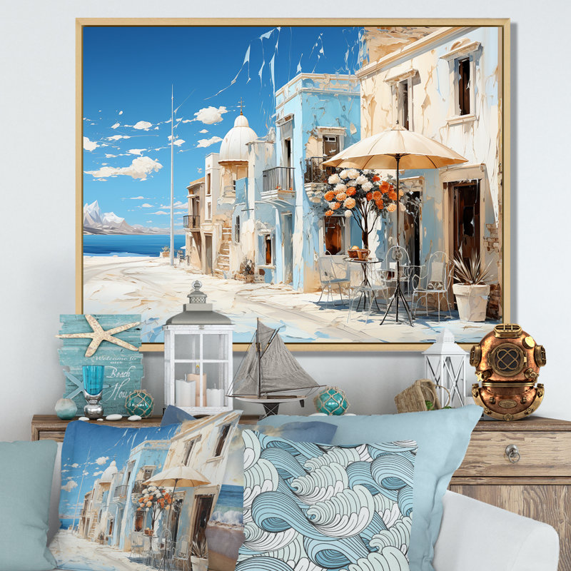 Azure Street en Grèce, Cadre flottant brun, H 12 po x l 20 po x P 1 po