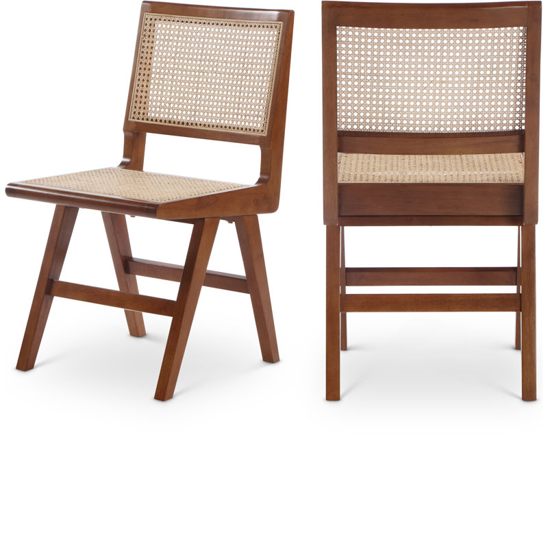 Preston Abraxas Solid Wood Full Back Side Chair, Walnut Natural Cane