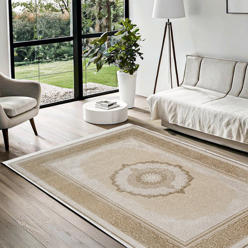 Tapis beige lavable à la machine antidérapant