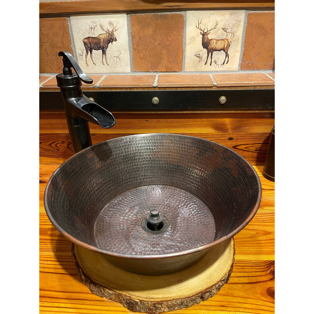 Rustic 15" Round Copper Bathroom Sink Cazo Style with Drain SimplyCopper