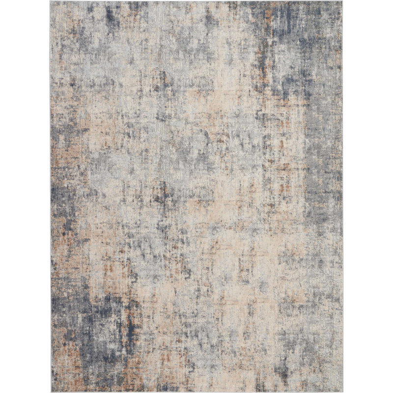 Tapis gris / beige tissé à la machine Comer, Rectangle 9 pi 3 po x 12 pi 9 po