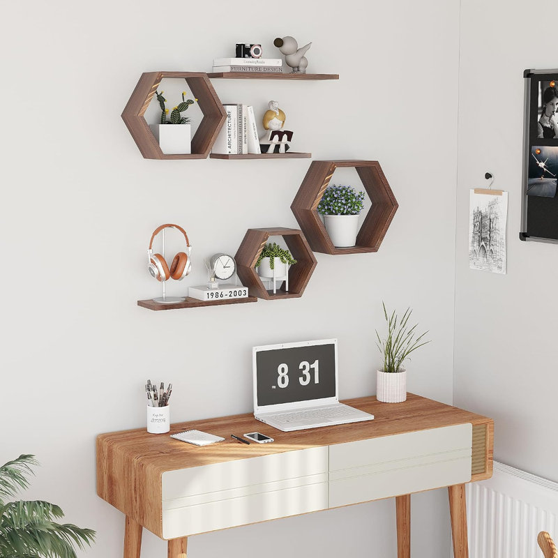 Étagères murales hexagonales flottantes en bois