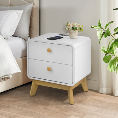Hach Set Of 2 Wood Nightstands, 2 Drawer Bedside Tables With Storage, Night Stands For Bedroom, End Table Or Side Table For Living Room, 15.5" X 18.9" X 21.7", White