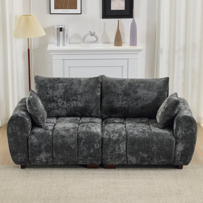 81.5" Chenille Loveseat, 2-Seater Modular Sectional Sofa with Deep Seat, Removable Armrests & Ottoman, Solid Wood Legs, Mid-Century Modern Cloud Couch for Living Room, Bedroom, Apartment