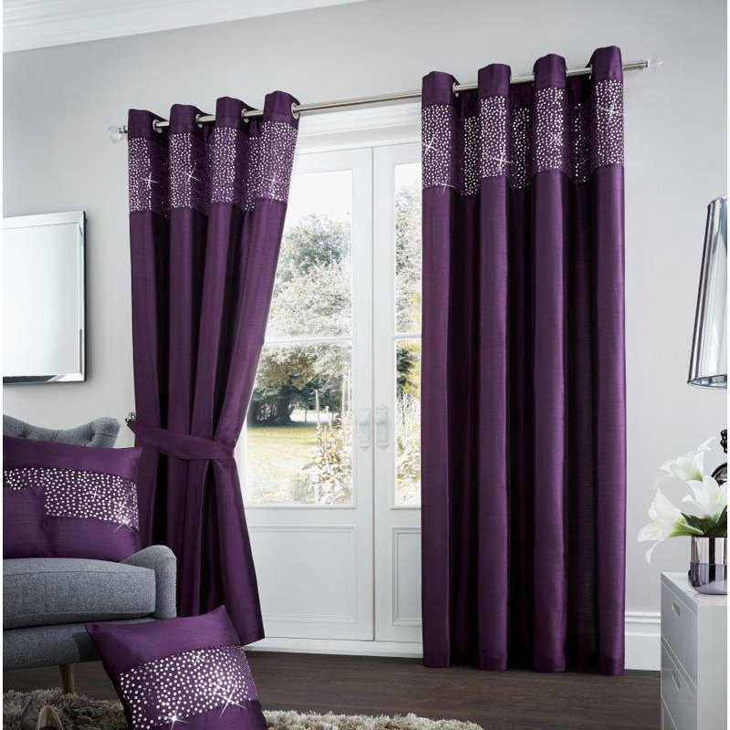 Aviv Eyelet Room Darkening Curtains, Aubergine, 167 W x 137 D cm