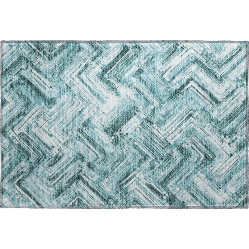 Premium Machine Washable Cerrito Teal Rug, Rectangle 1'8" x 2'6"