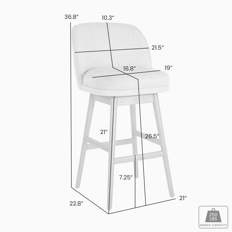 Sadie Solid Wood Upholstered Counter Height Or Bar Height Swivel Barstool With Fabric Seat - Set Of 4, Gray, Brown