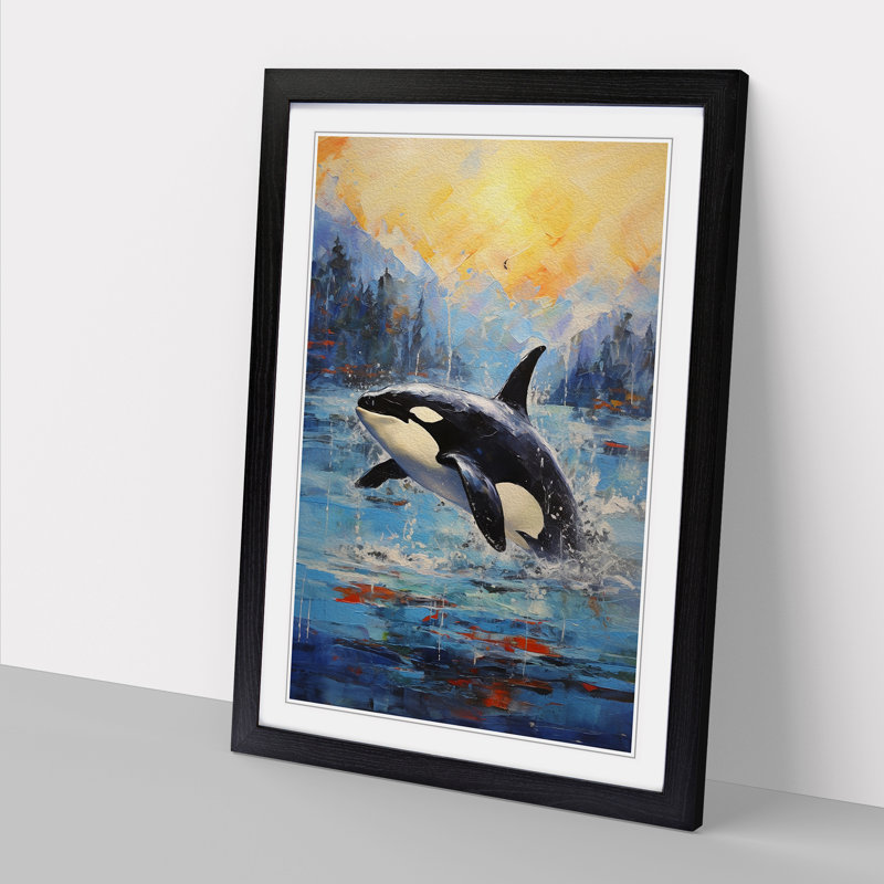 Orca Whale Impressionism - Single Picture Frame Print on Wood, Black Framed, 46cm H x 34cm W x 2cm D